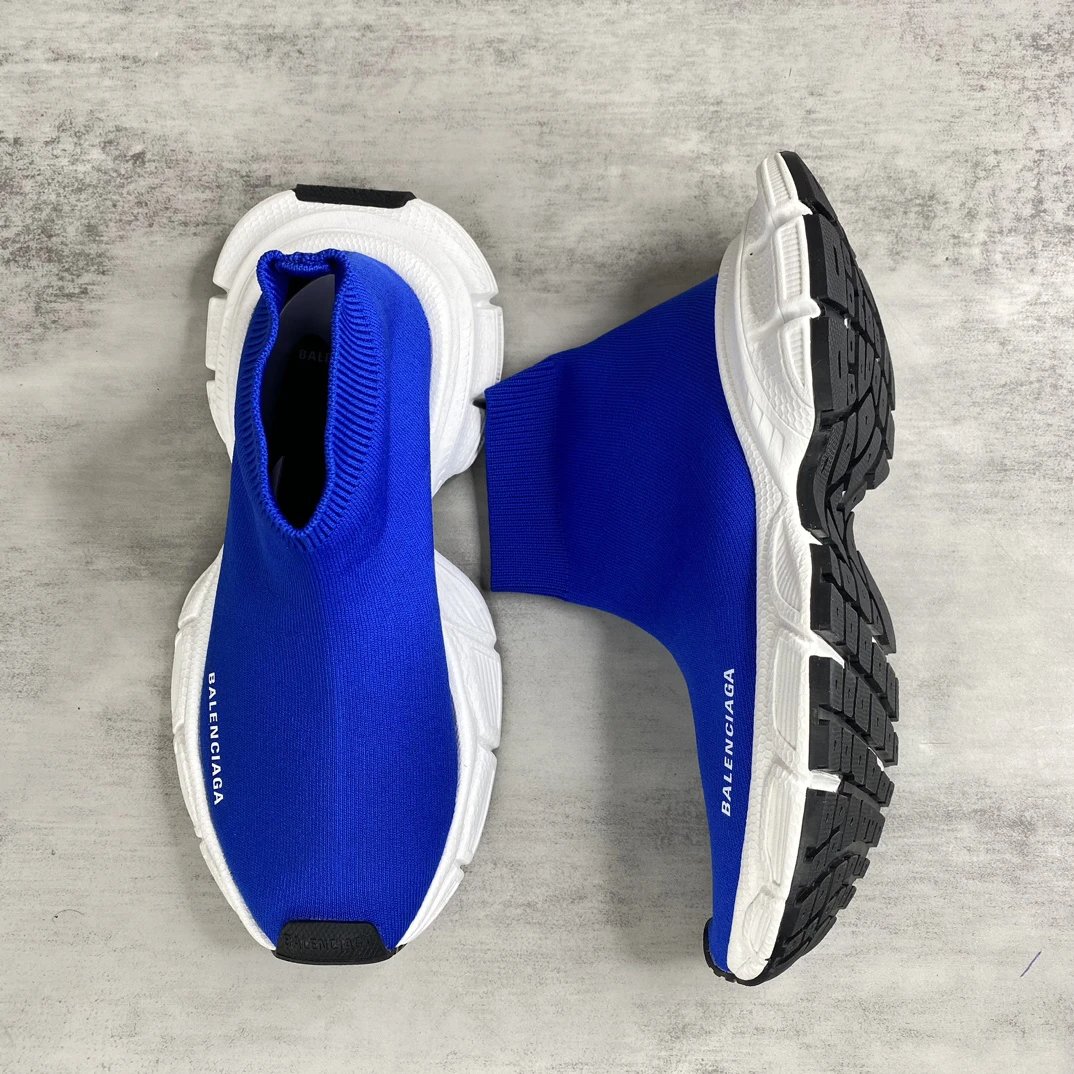 Chunky Knit Sock Sneakers Retro Sport Shoes Azure Blue - Gallery Image 3 - Detailed View