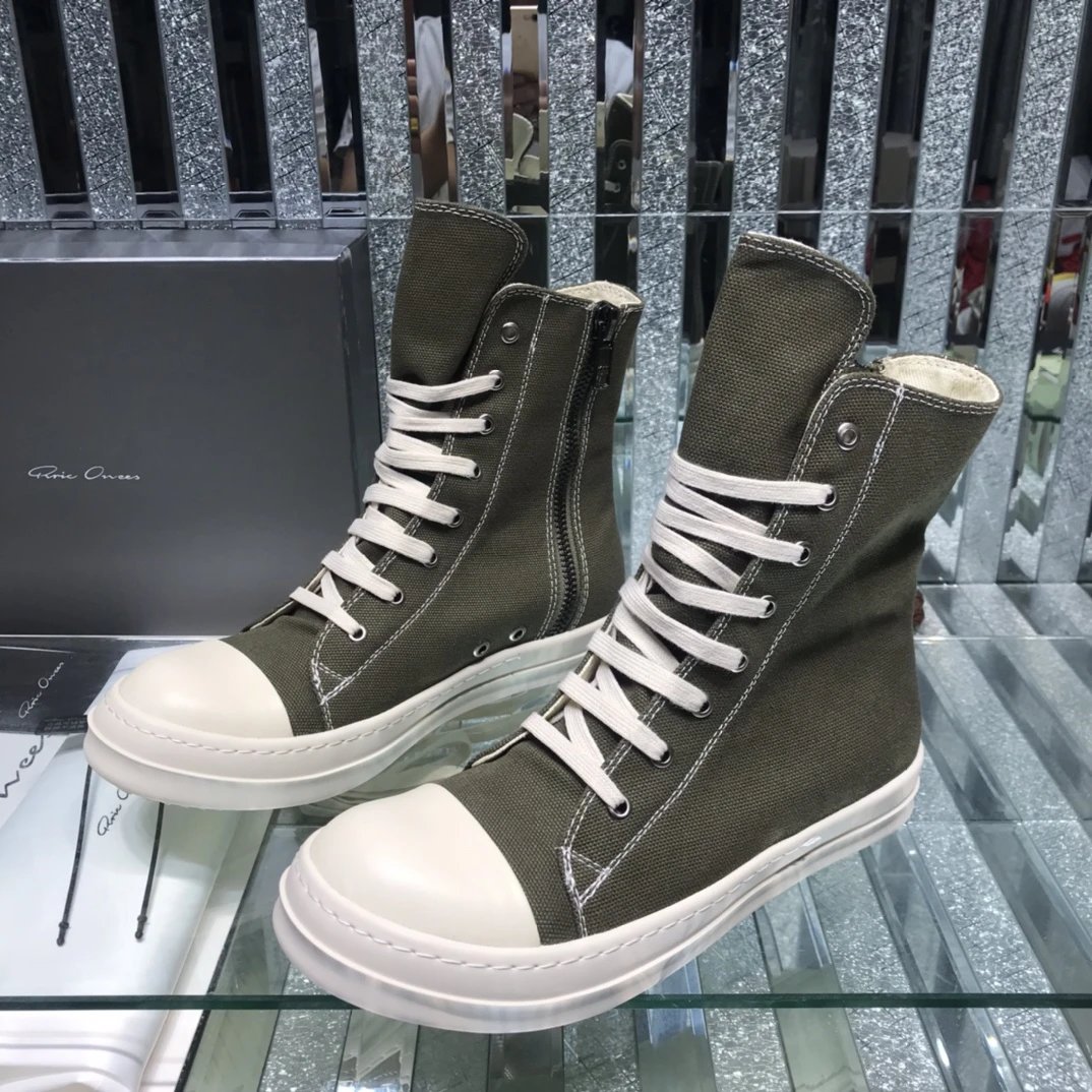 Rick Owens Canvas High-Top Sneakers Grey - Gallery Image 2 - Detailed View