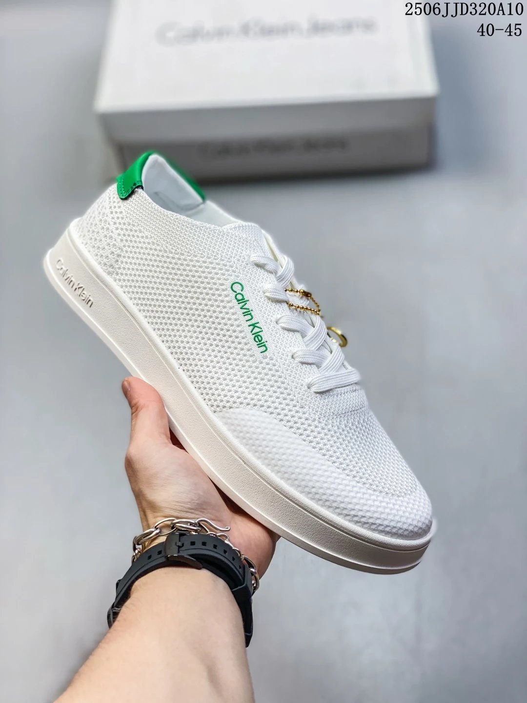 Low Top Mesh Lace Up Sneakers Round Toe Ivory Green - Calvin Klein - Cnfans - $31.61