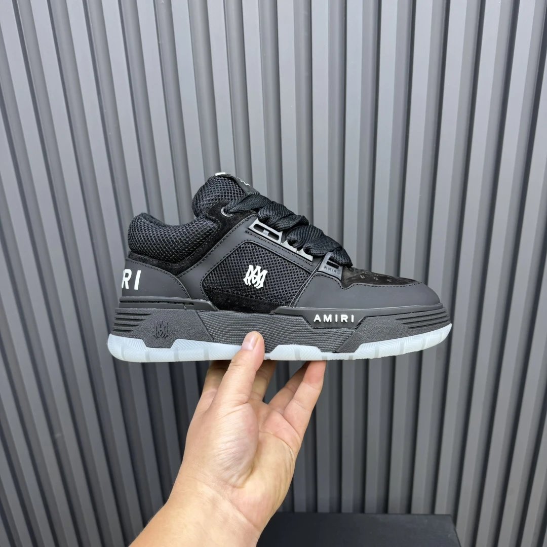 Low Top Mesh Leather Skate Sneakers Unisex Charcoal Black - Gallery Image 2 - Detailed View