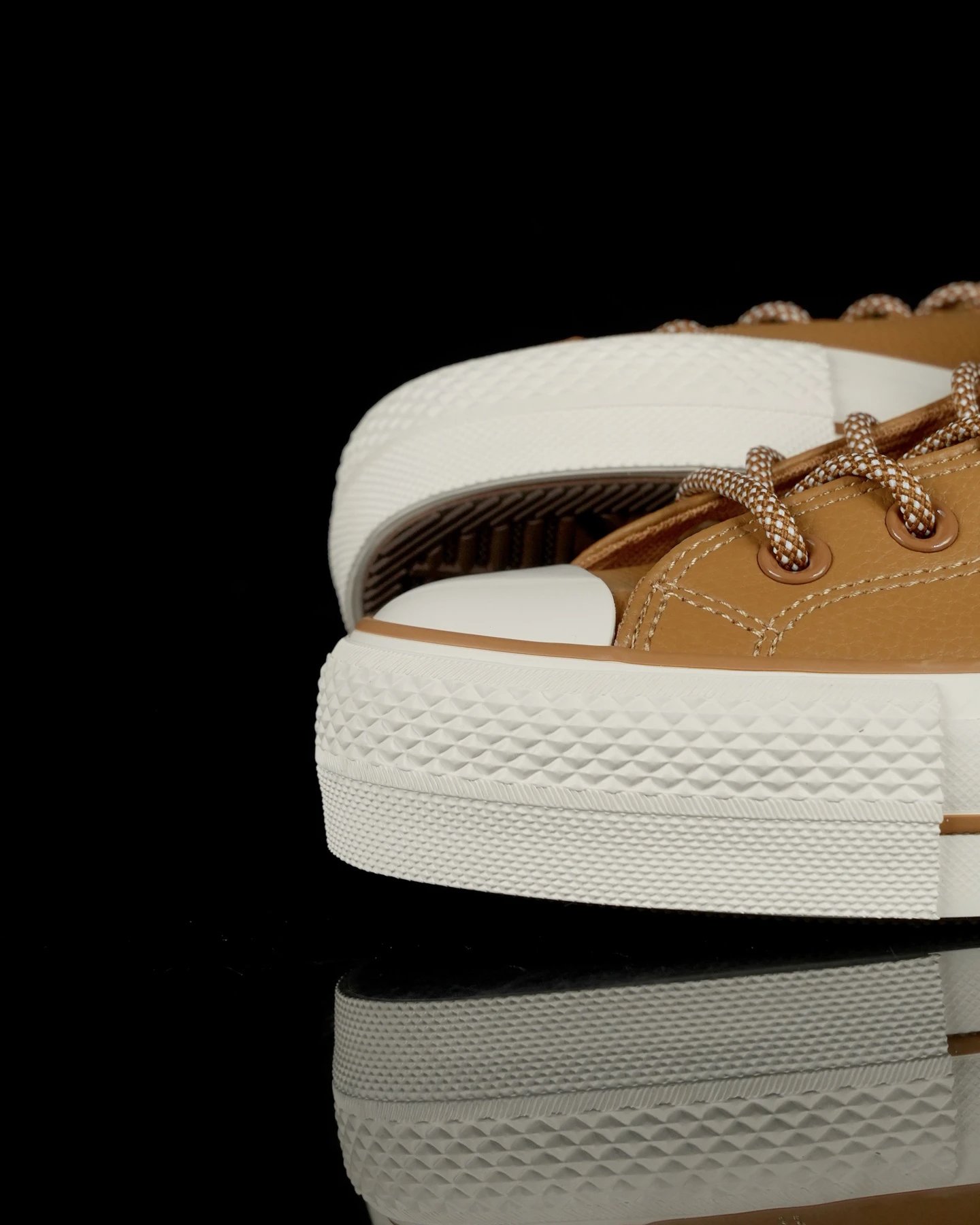 Platform Leather High Top Sneakers Caramel Brown - Gallery Image 9 - Detailed View