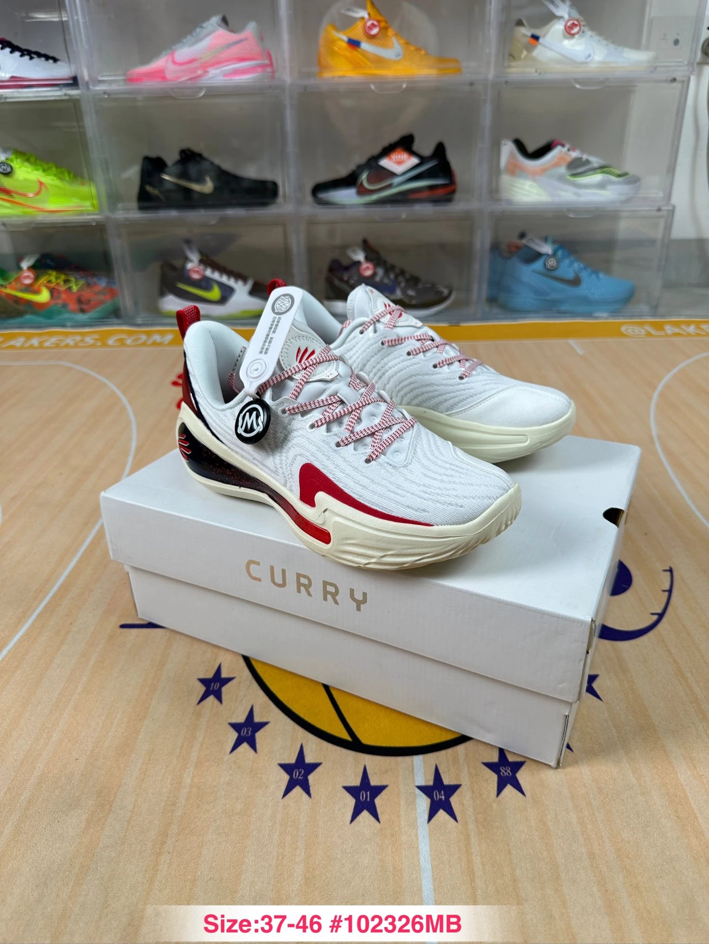 Curry 12 Mesh Basketball Sneakers Ivory Crimson - Gallery Image 1 - Detailed View
