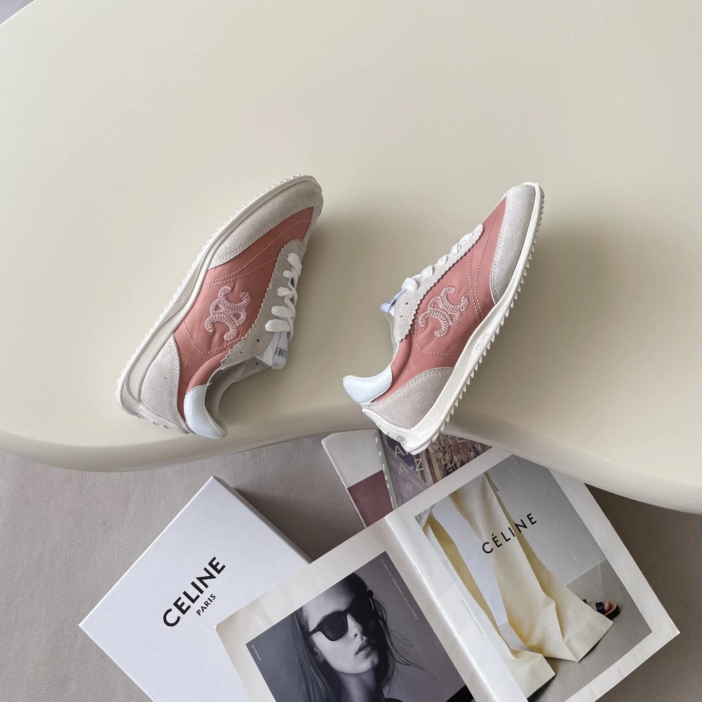 Vintage Suede Leather Racer Sneakers Women Blush Pink - Gallery Image 5 - Detailed View