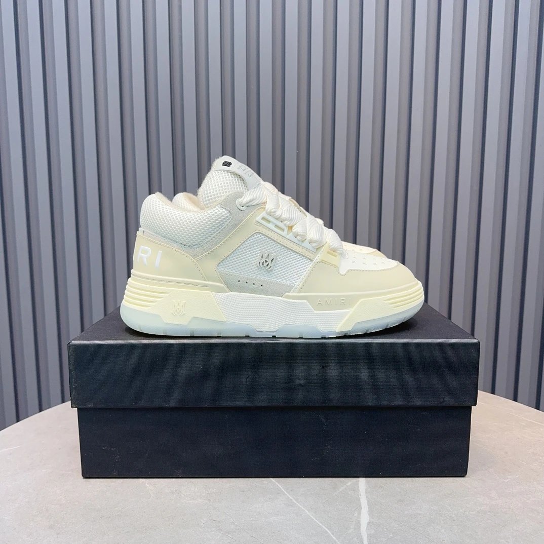 Unisex Leather Mesh Low Top Skate Sneakers Ivory Cream - Gallery Image 1 - Detailed View