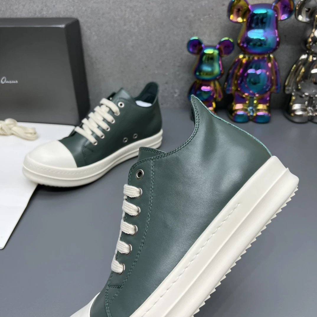 Rick Owens Leather Sneakers Dark Green  - Gallery Image 5 - Detailed View