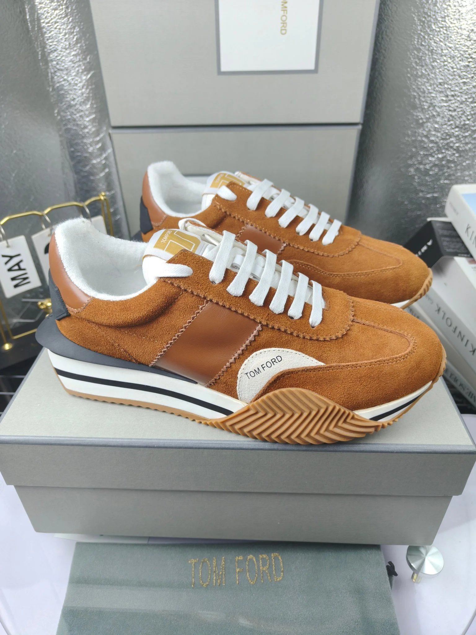 Retro Suede Platform Sneakers Amber Brown - Gallery Image 1 - Detailed View