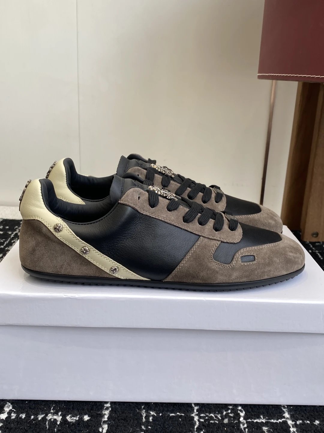 Vintage Suede Trainer Sneakers Ebony Taupe - Gallery Image 1 - Detailed View