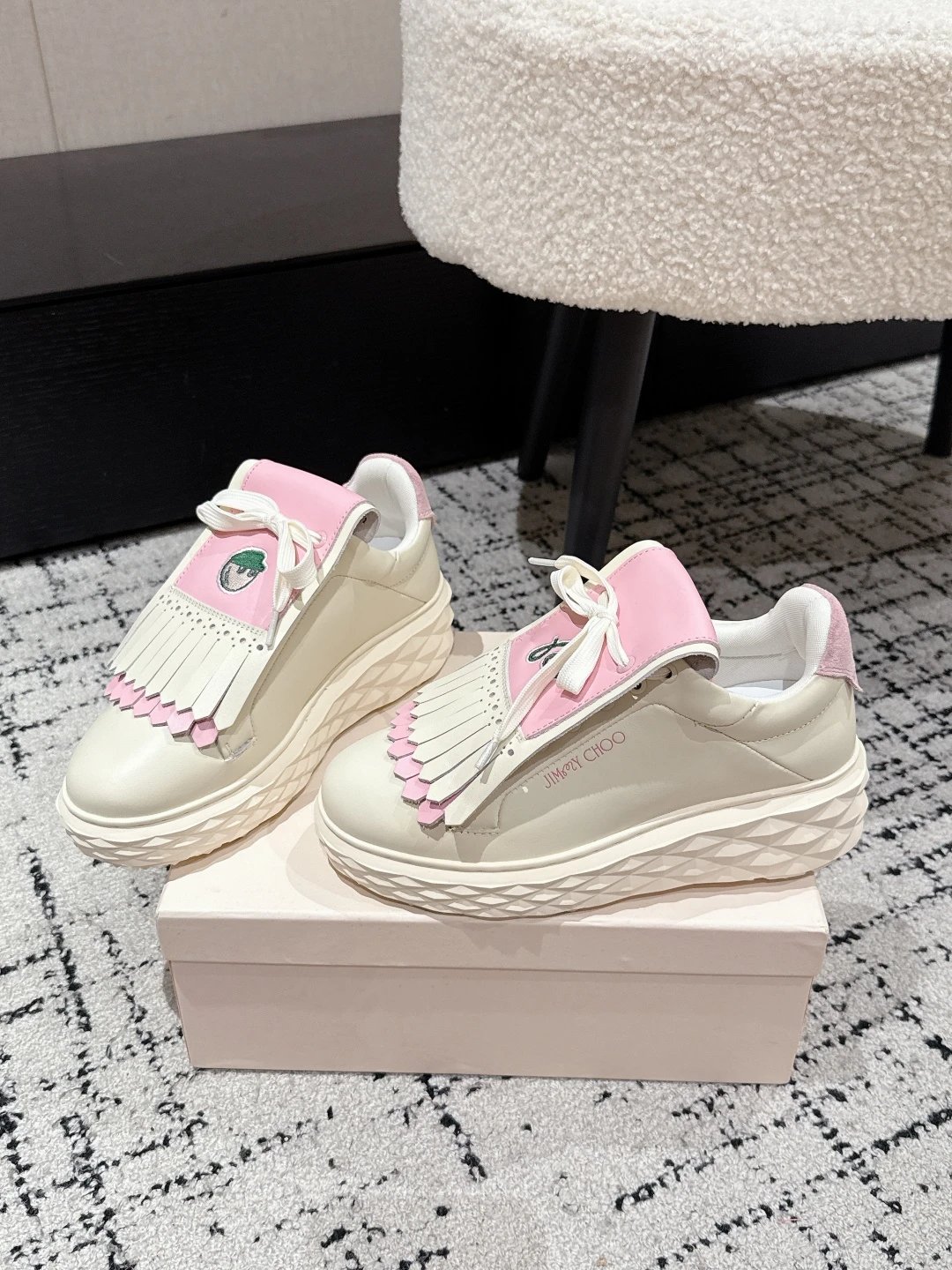 Jimmy Choo x Malbon Golf Diamond Sneakers White Pink - High Quality Product Image - Cnfans