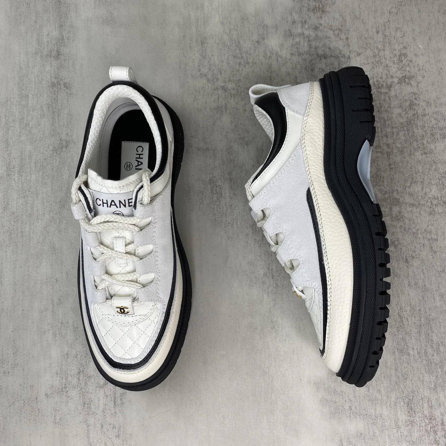 Luxury Low Top Leather Sneakers Panda Black Ivory - Gallery Image 3 - Detailed View