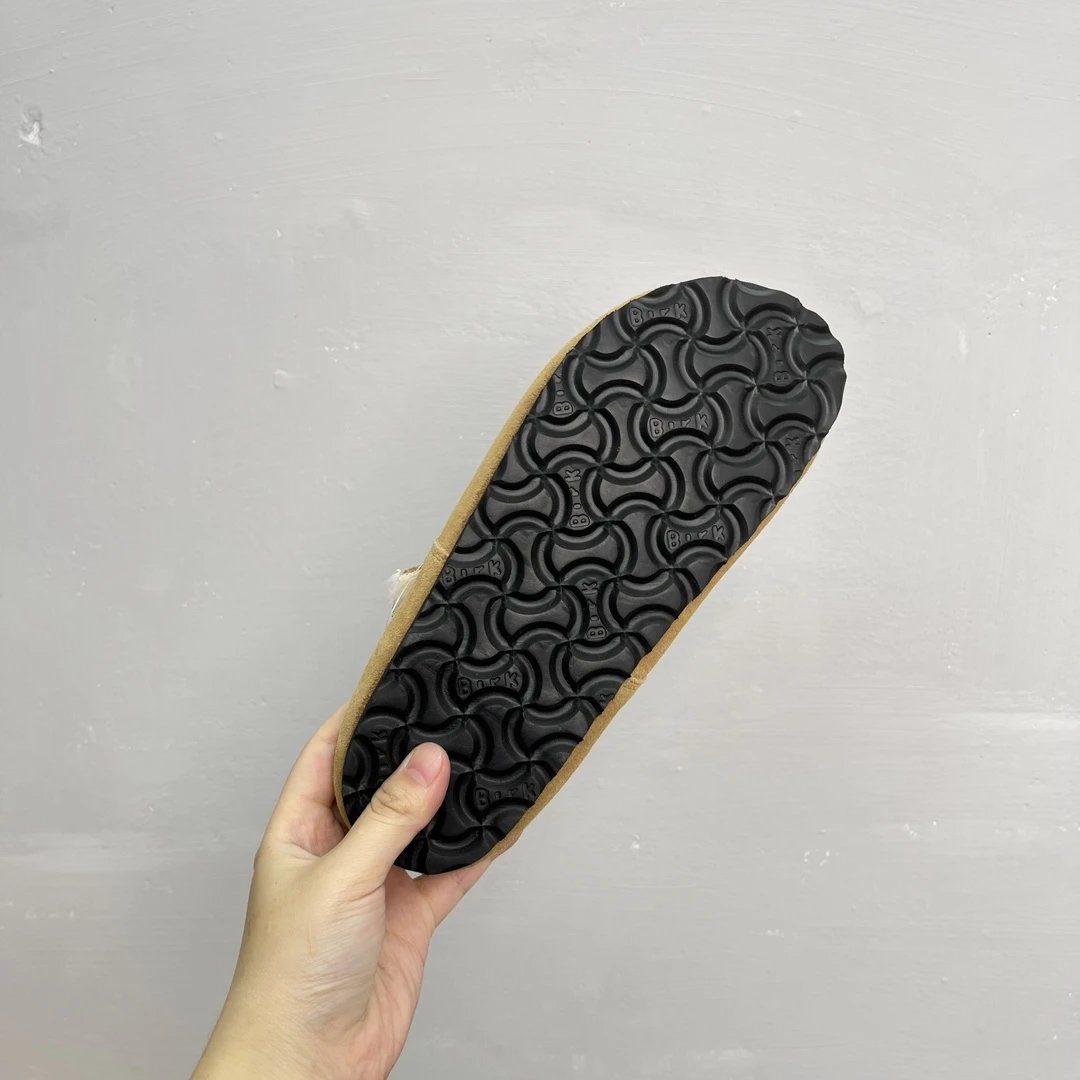 Unisex Suede Buckle Warm Lined Clog Shoes Camel - Gallery Image 6 - Detailed View