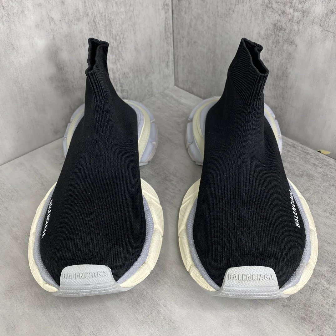 Retro Sock Sneakers Knit High Top Chunky Sole Ebony Black - Gallery Image 4 - Detailed View