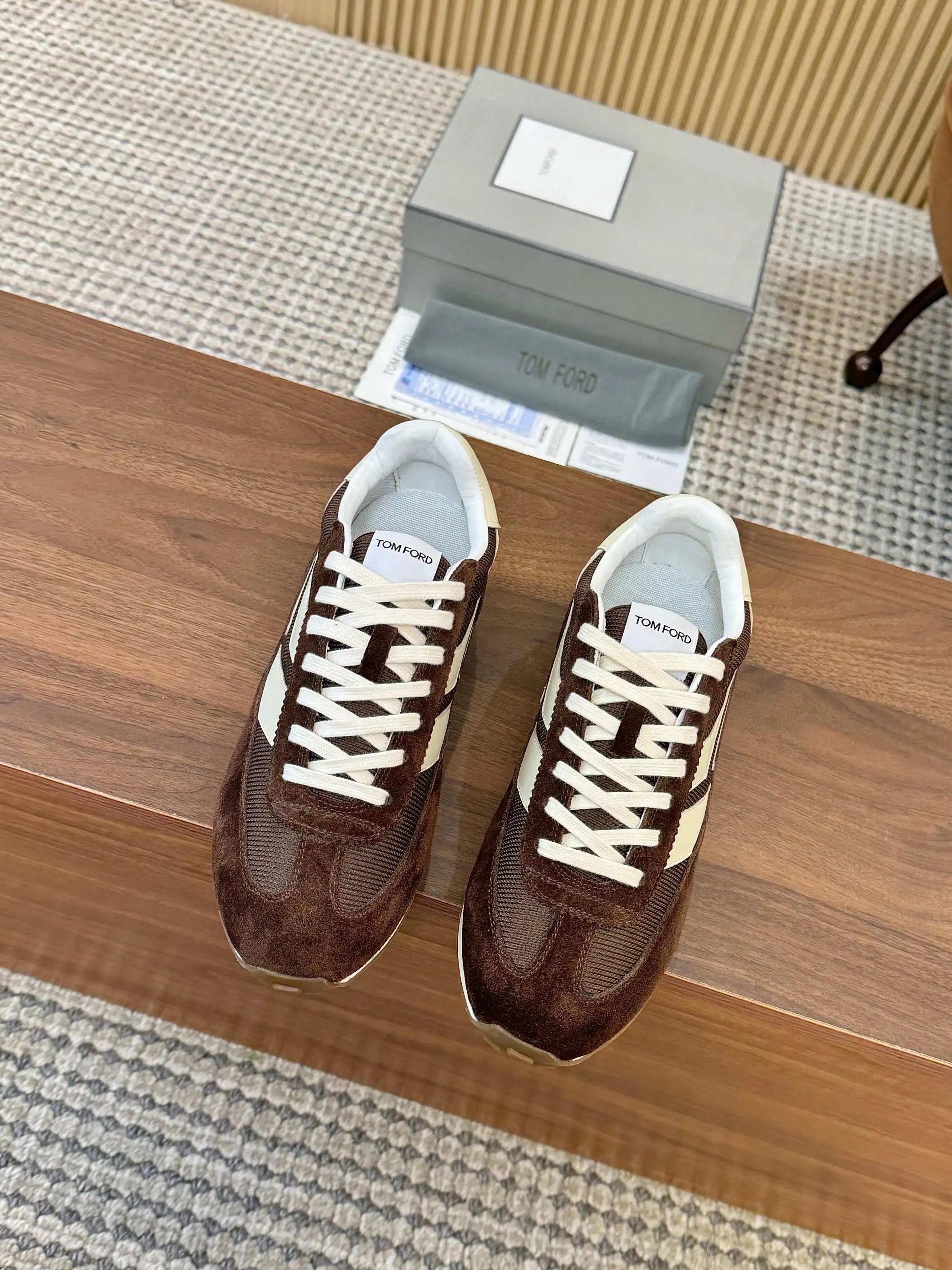 Vintage Suede Mesh Sneakers Coffee Brown - Gallery Image 6 - Detailed View