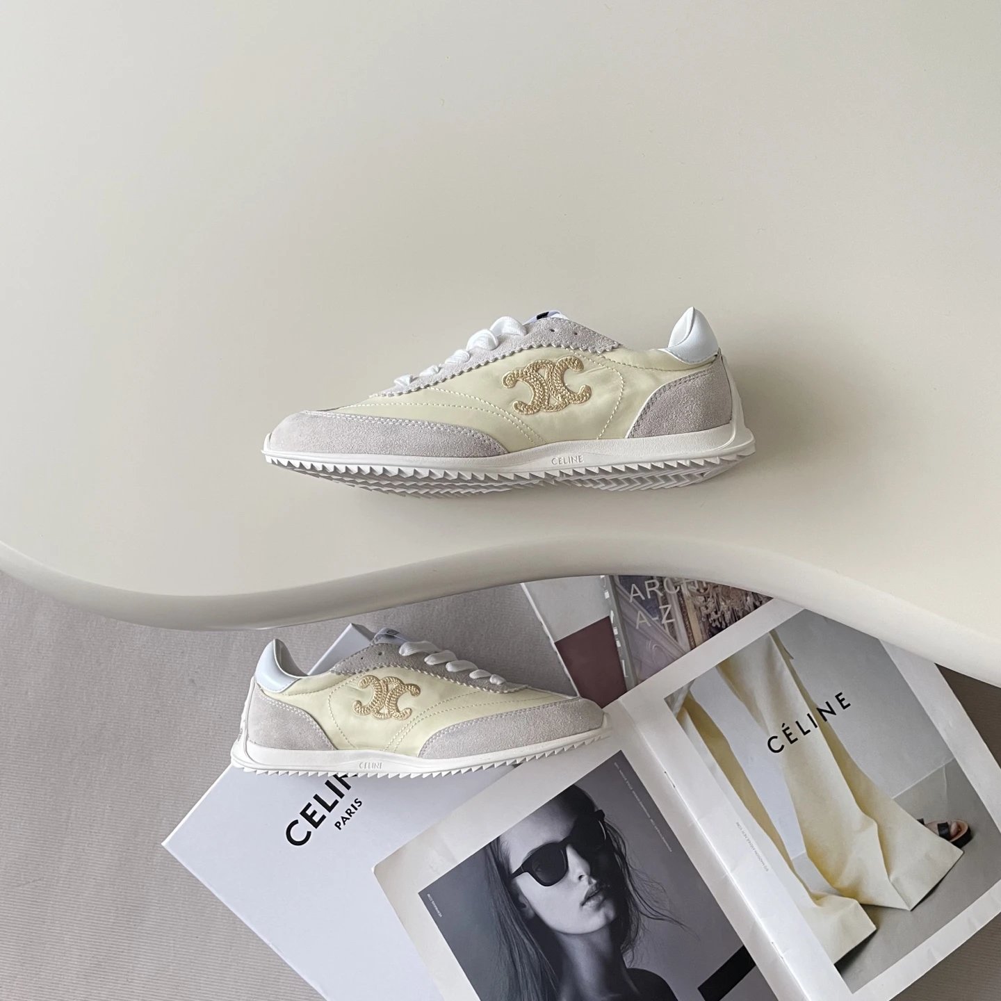 Vintage Suede Leather Racer Sneakers Cream Ivory - Gallery Image 5 - Detailed View