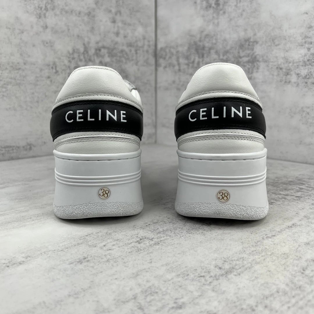 Platform Leather Sneakers with Triomphe Design in Ivory Black - Gallery Image 5 - Detailed View