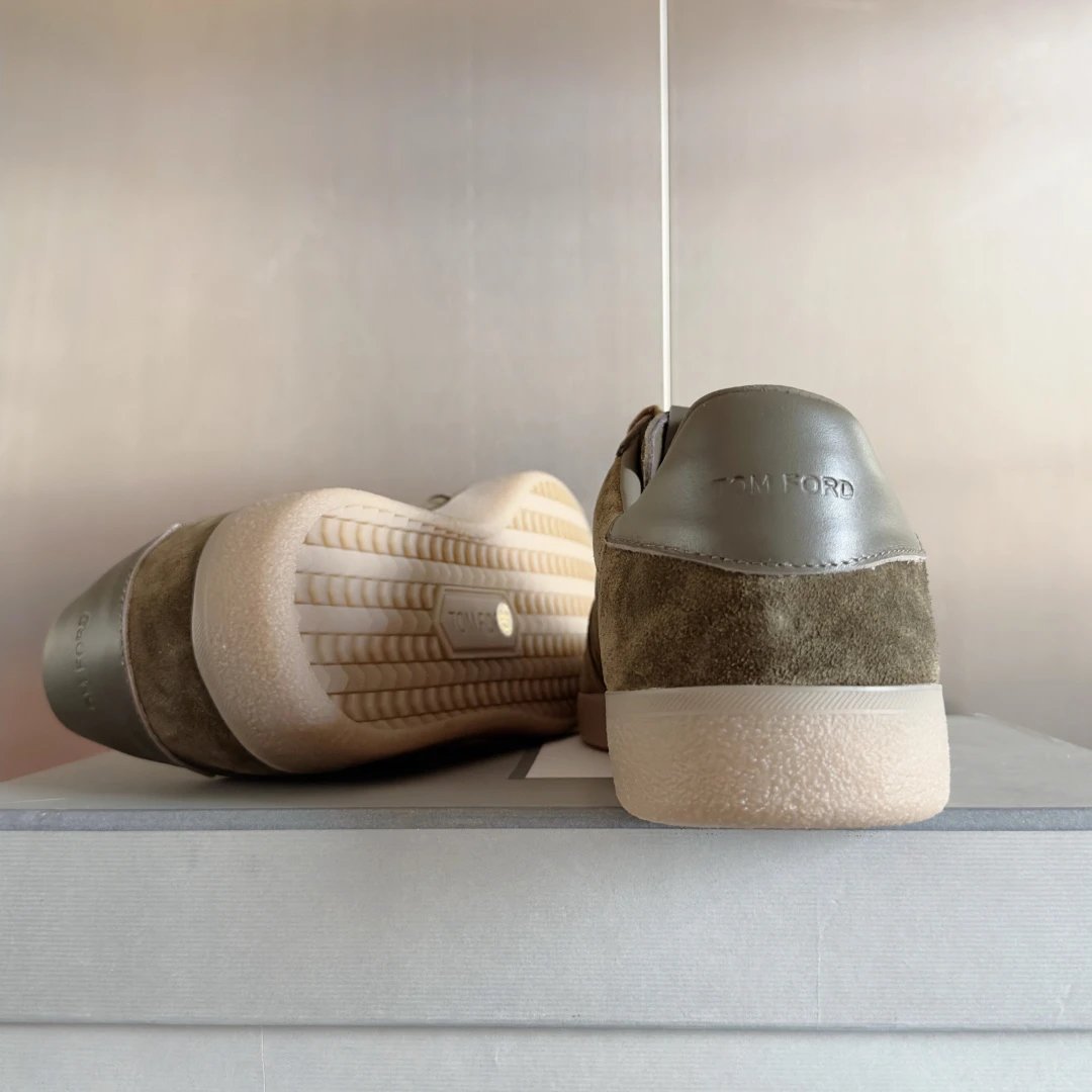 Suede Leather Trainer Sneakers Olive Green - Gallery Image 9 - Detailed View