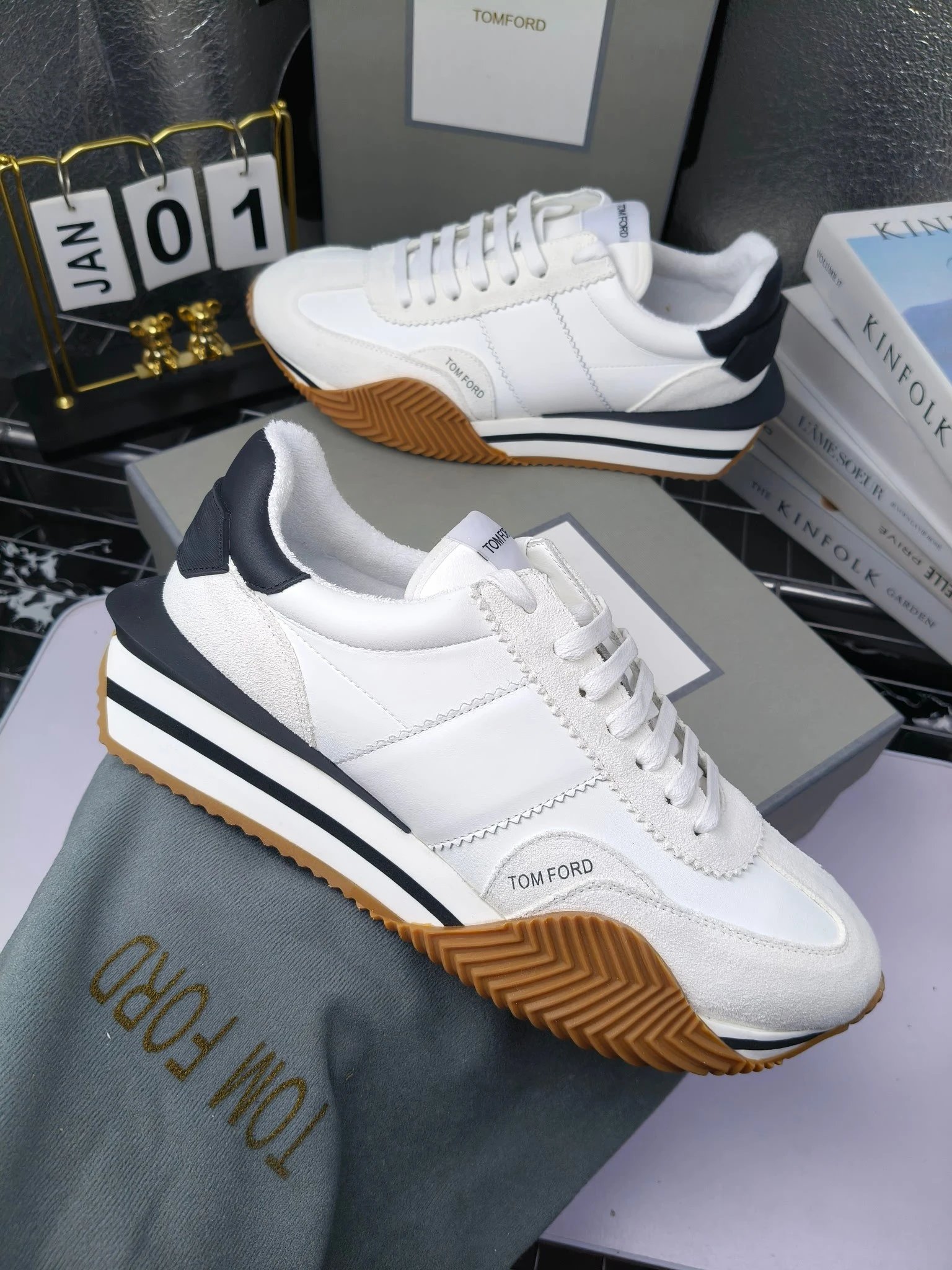 Vintage Leather Platform Sneakers Ivory - Gallery Image 8 - Detailed View