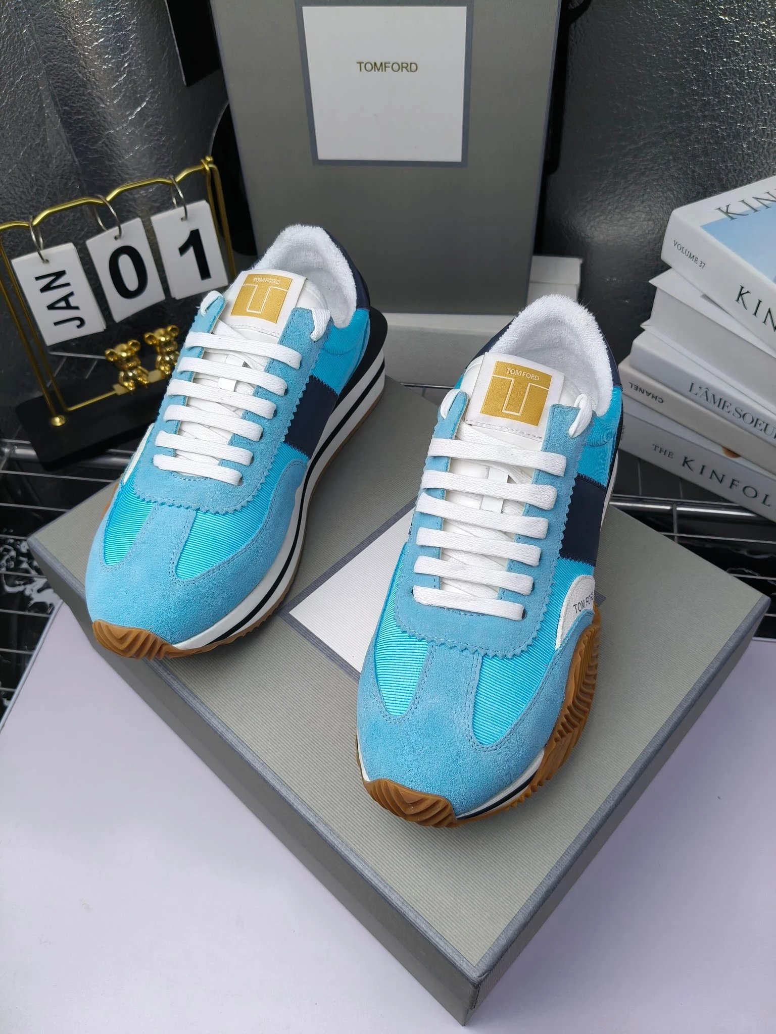 Retro Suede Leather Sneakers Sky Blue - Gallery Image 6 - Detailed View