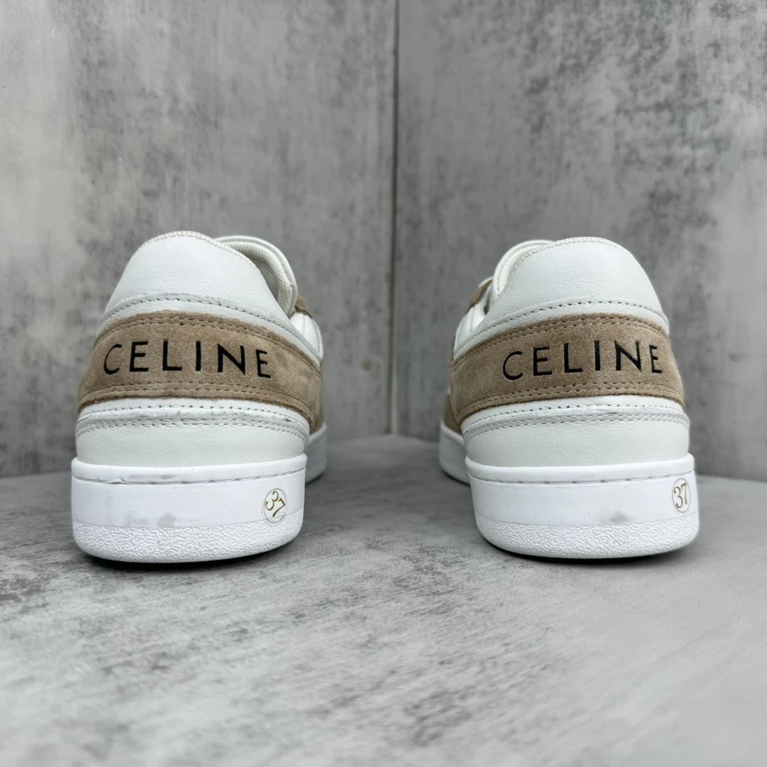 Unisex Trainer Skate Sneakers Leather Suede Ivory Beige - Gallery Image 5 - Detailed View
