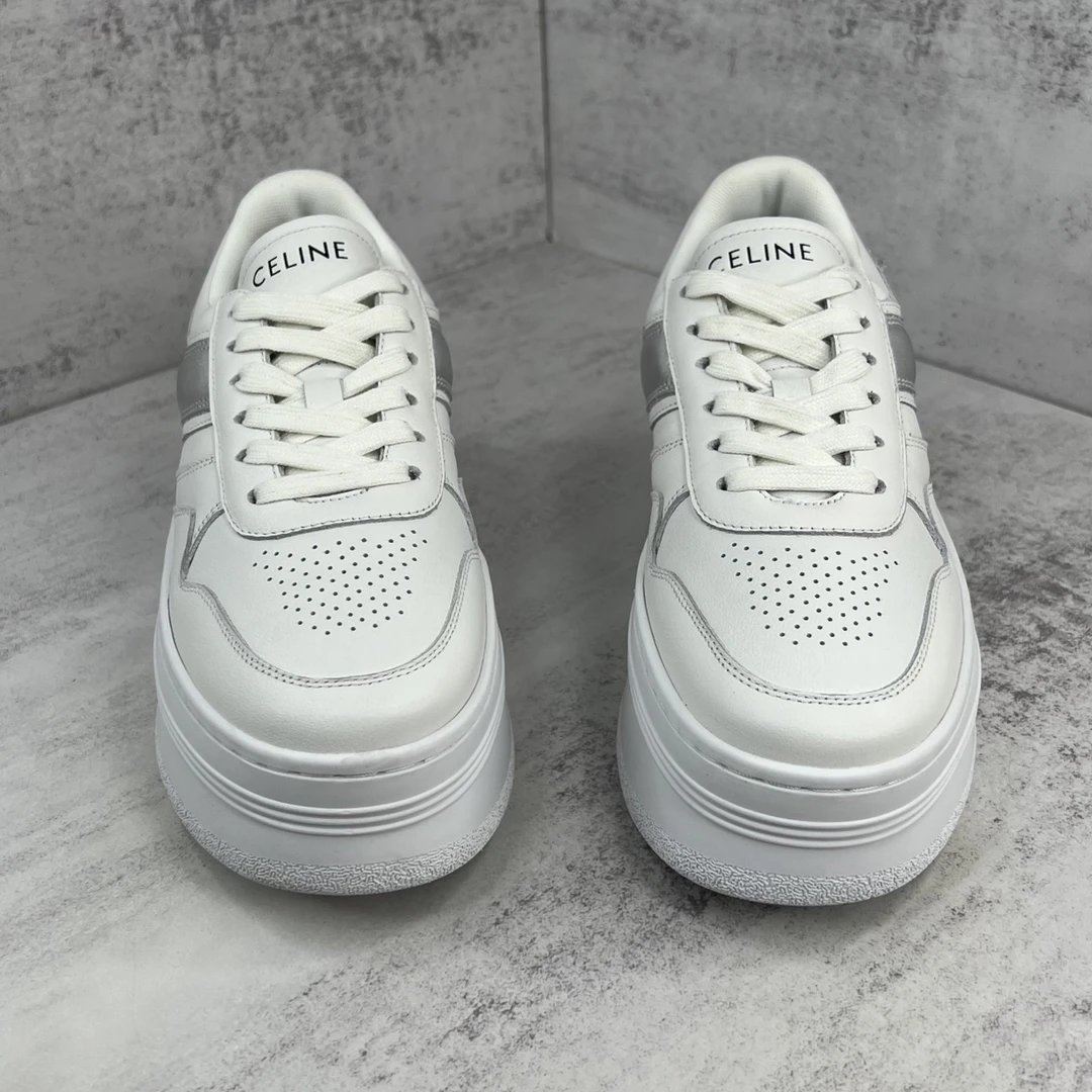 Platform Leather Sneakers Triomphe Detail Silver White - Gallery Image 4 - Detailed View