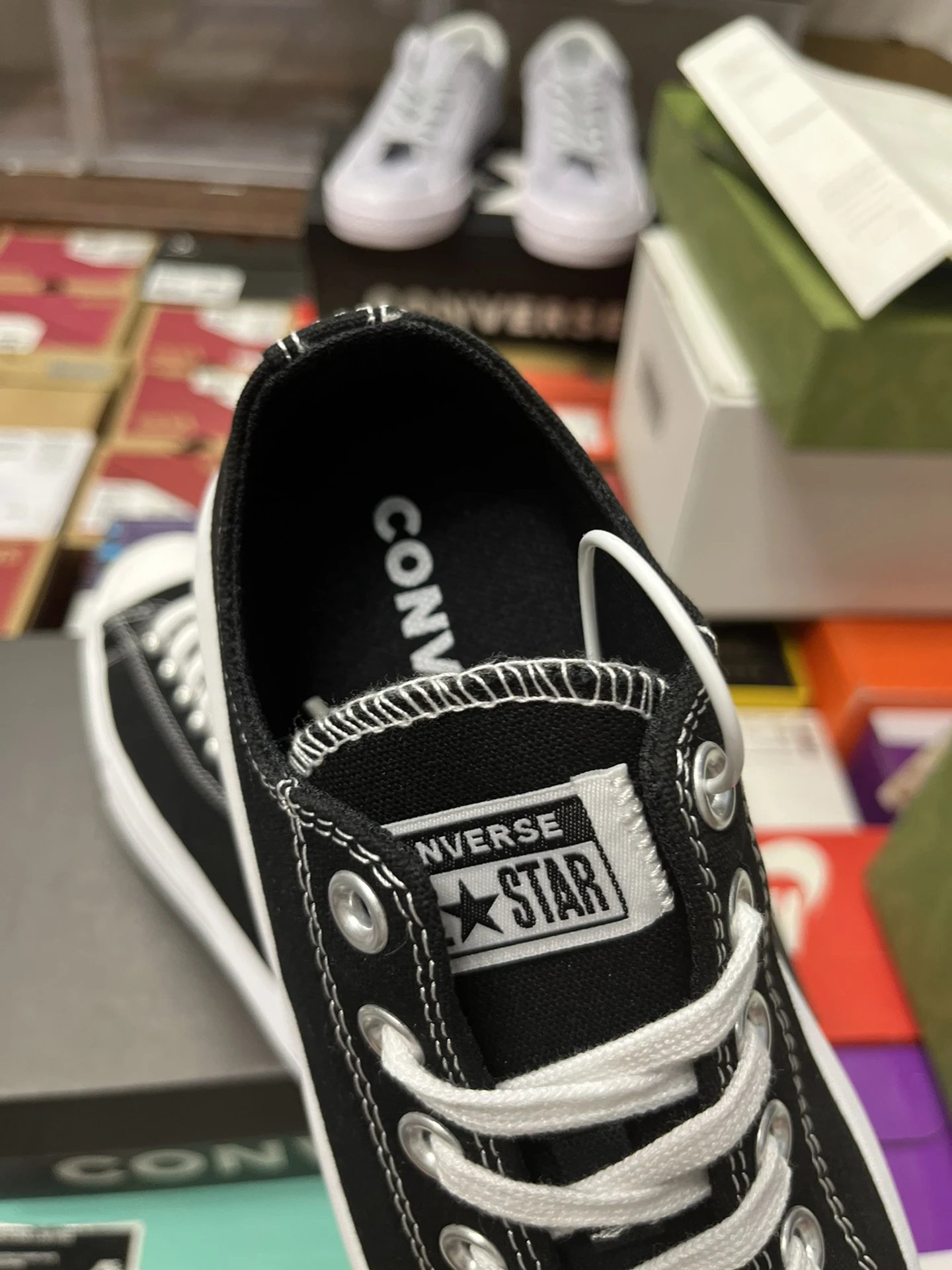 Platform Canvas Low Top Sneakers Ebony Black - Gallery Image 8 - Detailed View