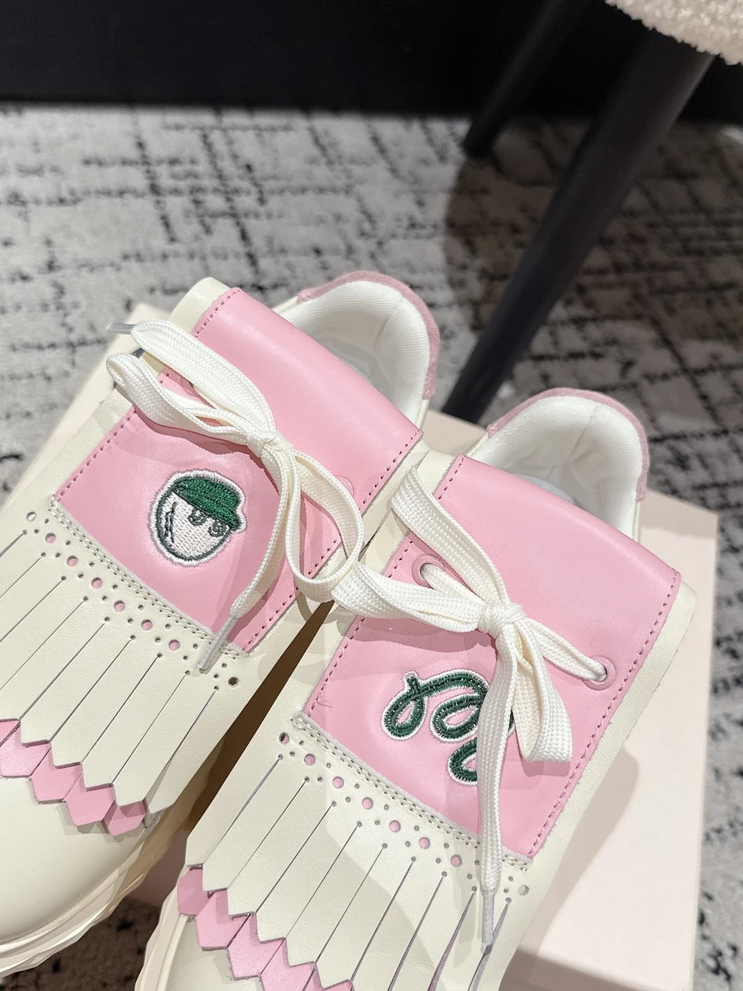 Jimmy Choo x Malbon Golf Diamond Sneakers White Pink - Gallery Image 9 - Detailed View