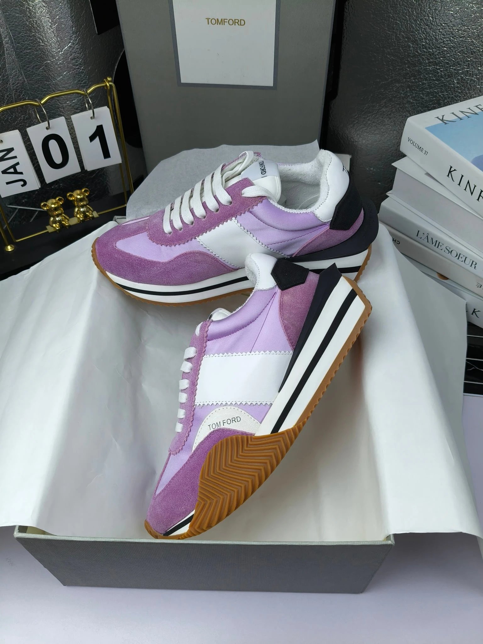 Retro Suede Leather Platform Sneakers Orchid Purple - Gallery Image 5 - Detailed View
