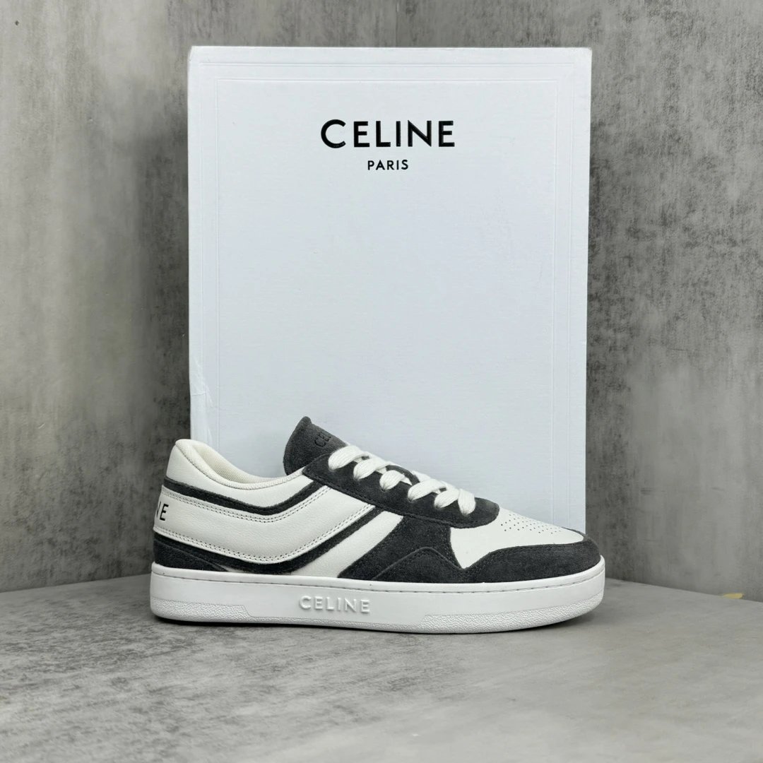 Unisex Leather Skate Sneakers with Grey Charcoal Trim - Gallery Image 1 - Detailed View