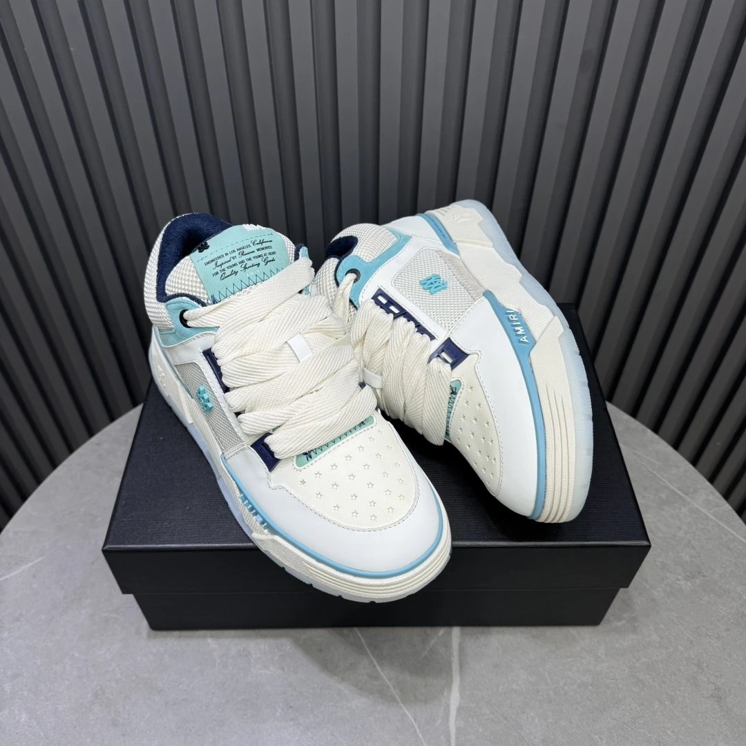 Low Top Leather Mesh Skate Sneakers Ivory Aqua - Gallery Image 5 - Detailed View