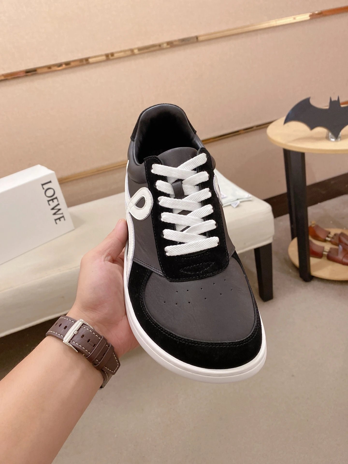 Loewe Black Leather Sneakers White Accent - Gallery Image 2 - Detailed View