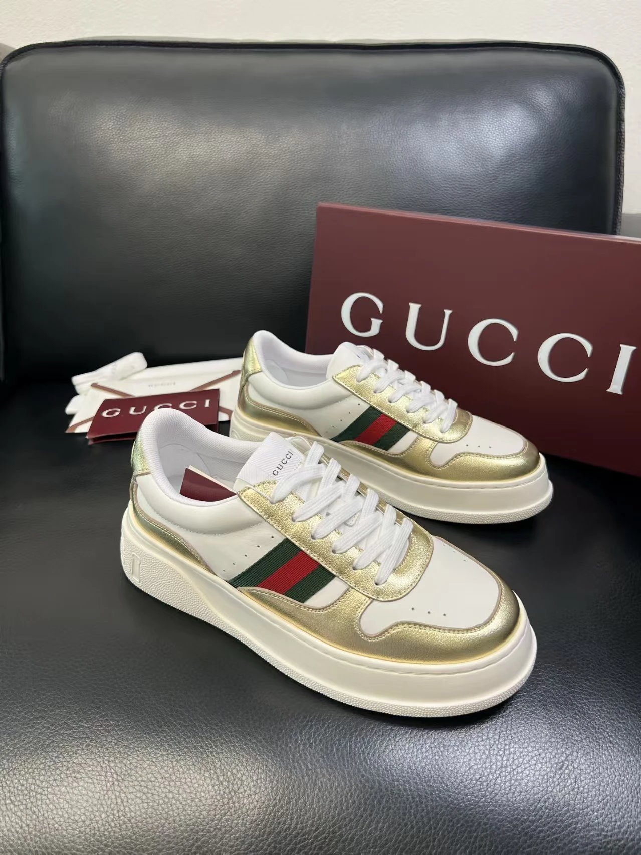 Gucci Men's Platform Sneakers Gold White - Gucci - Cnfans - $52.26