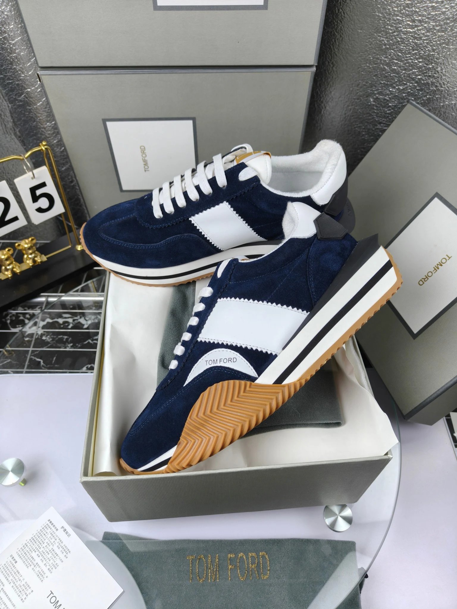 Retro Suede Leather Sneakers Navy - Gallery Image 5 - Detailed View