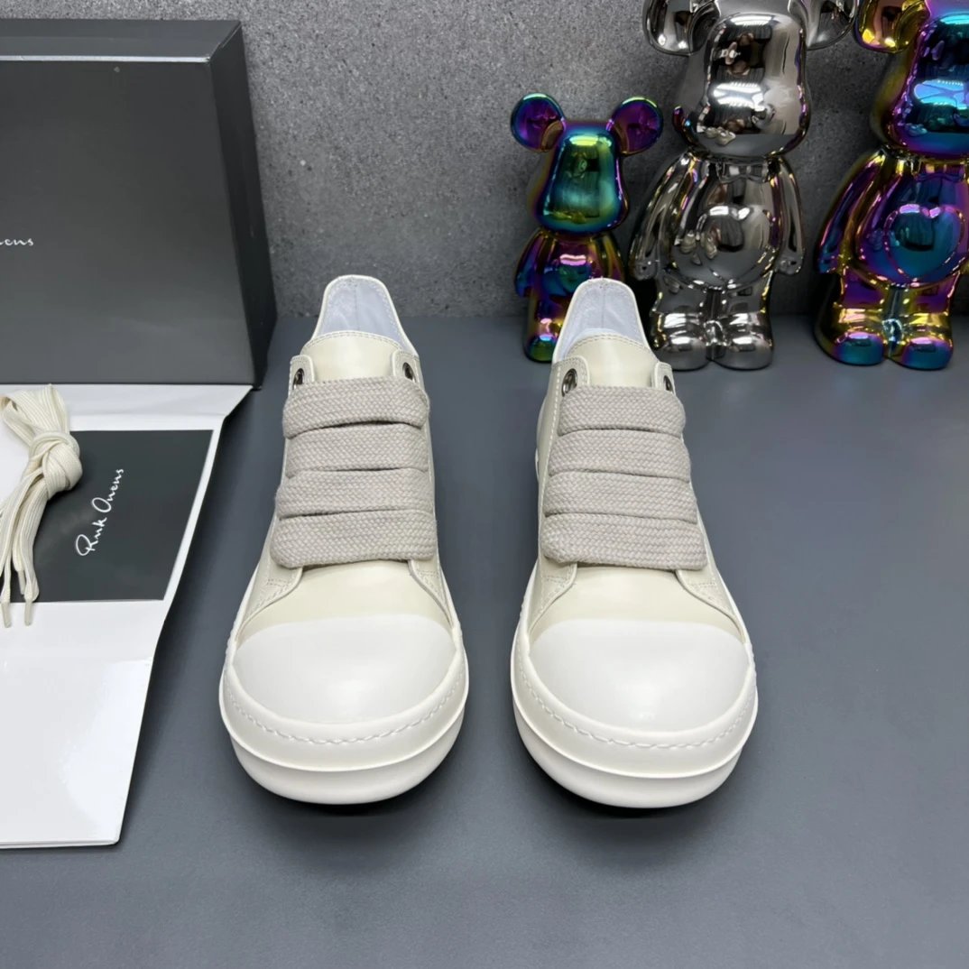 Rick Owens Leather Sneakers Lvory  - Gallery Image 9 - Detailed View