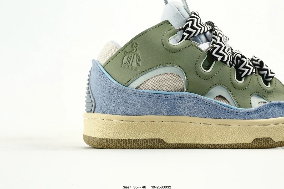 Lanvin Curb Leather Sneakers Green Blue - Gallery Image 2 - Detailed View