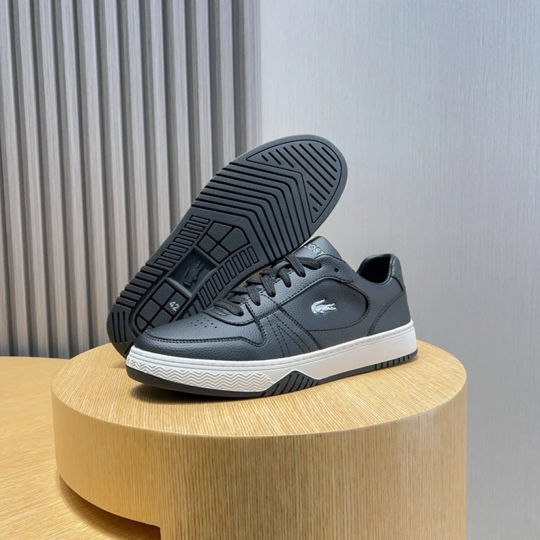 Lacoste Black Leather Sneakers - Gallery Image 8 - Detailed View