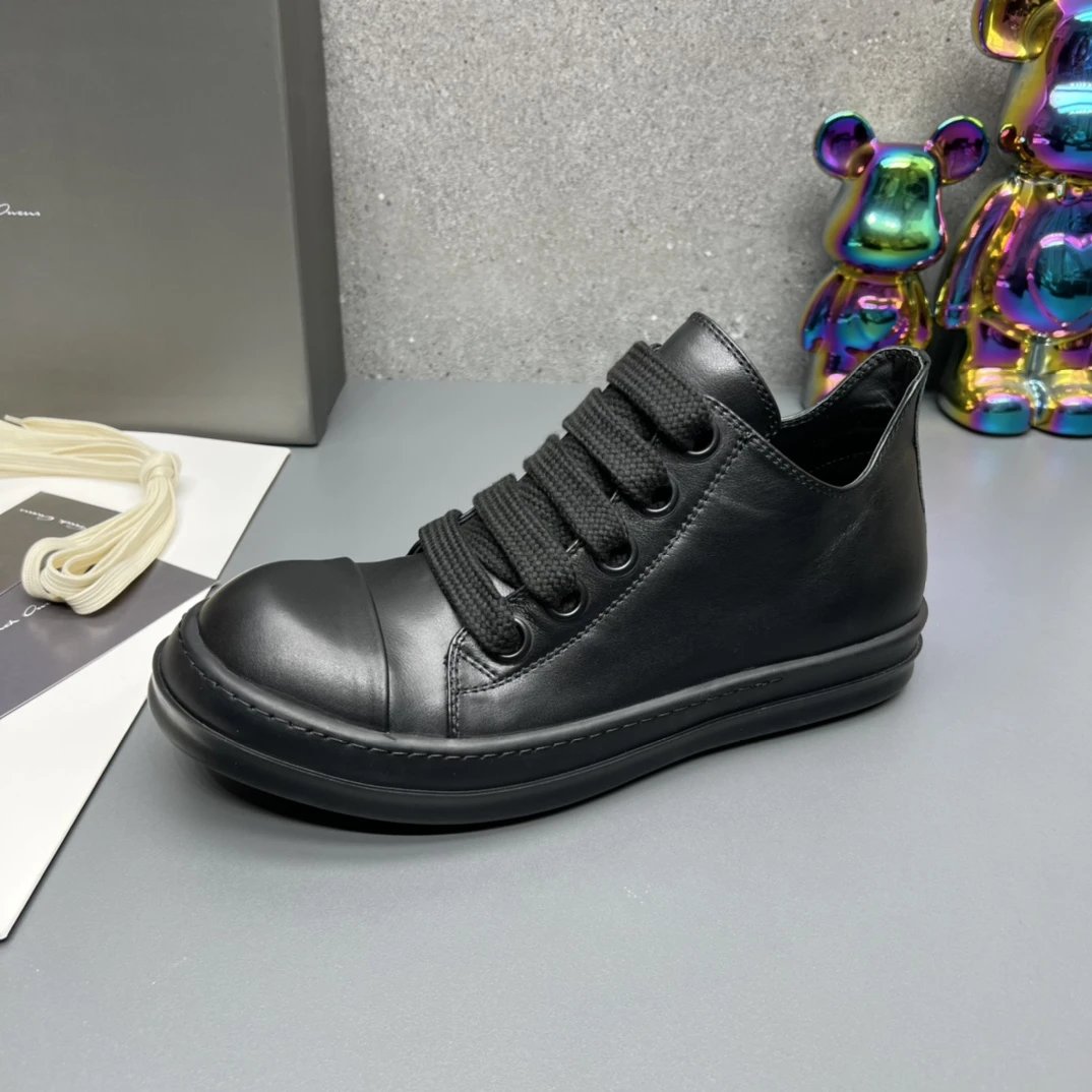 Rick Owens Leather Sneakers Black - Gallery Image 6 - Detailed View