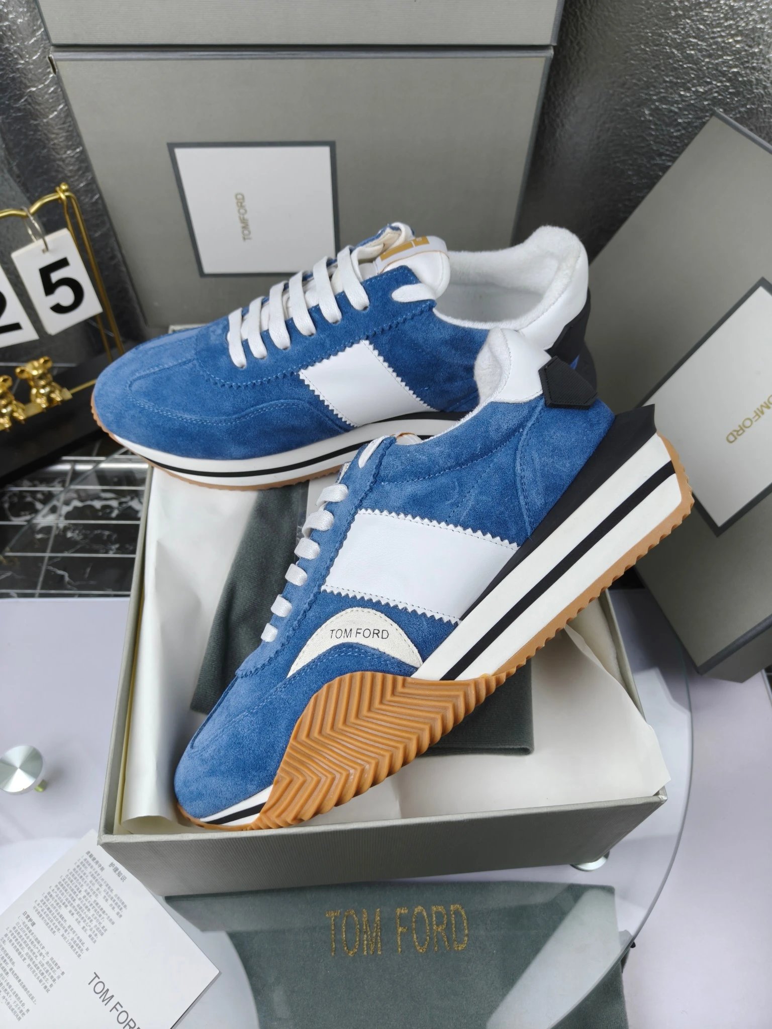 Retro Suede Leather Platform Sneakers Azure Blue - Gallery Image 6 - Detailed View