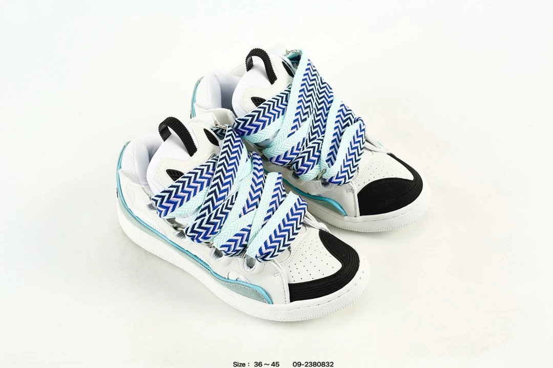 Lanvin Curb Leather Sneakers White Blue - Gallery Image 8 - Detailed View