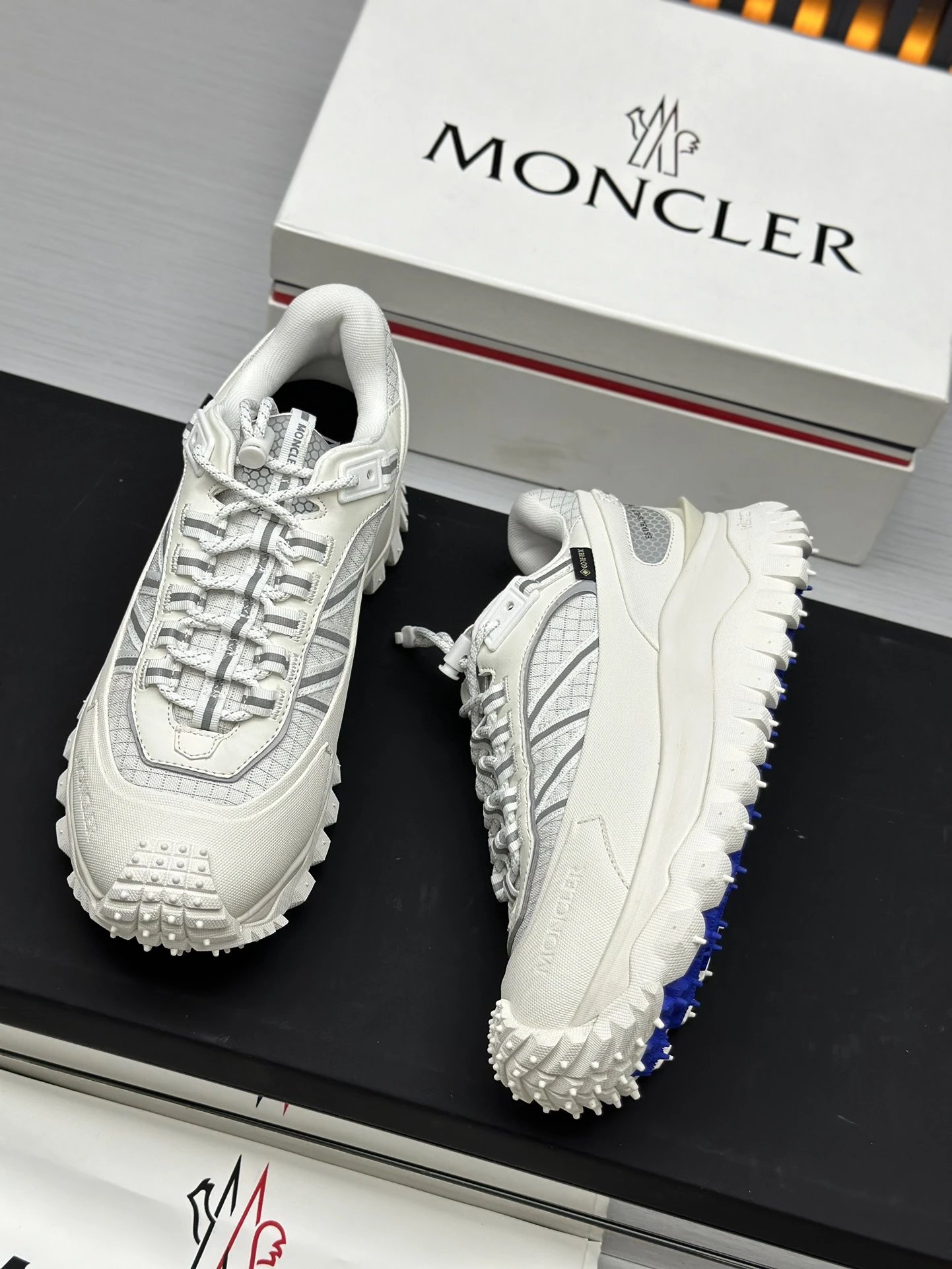 Moncler Trailgrip GTX White Sneakers Grey Stripes - Gallery Image 9 - Detailed View