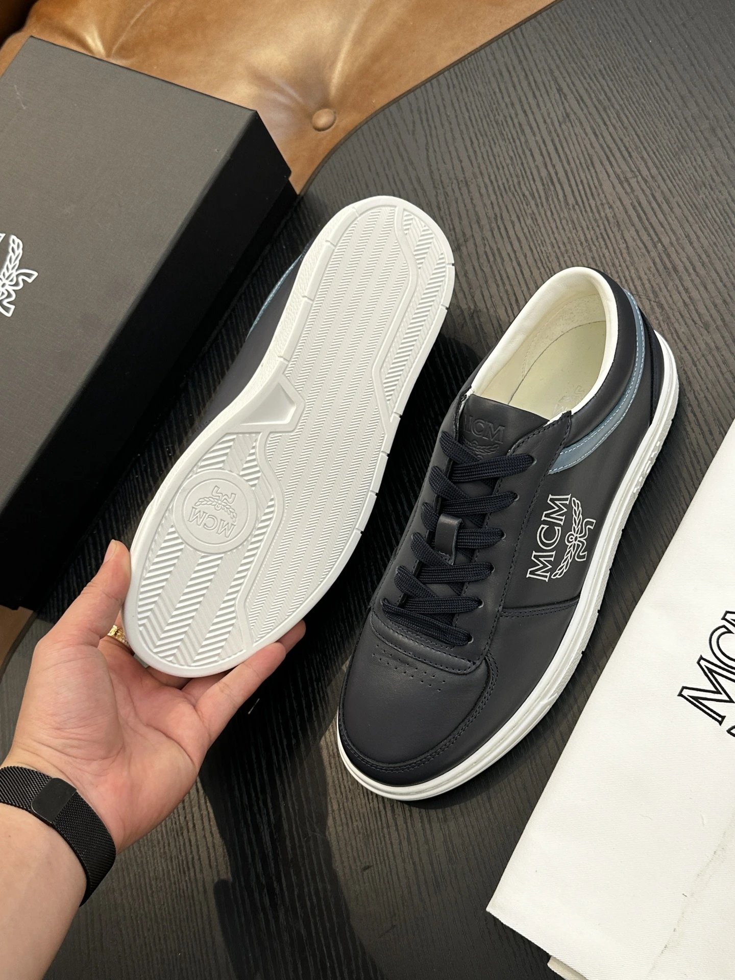 MCM Skystream Cubic Monogram Jacquard Sneaker Black - Gallery Image 9 - Detailed View