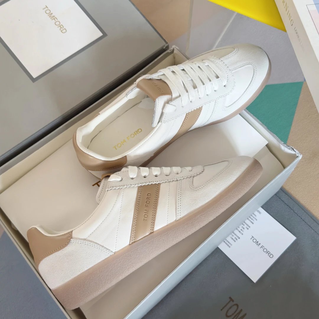 Suede Leather Trainer Sneakers Ivory Beige - Gallery Image 5 - Detailed View