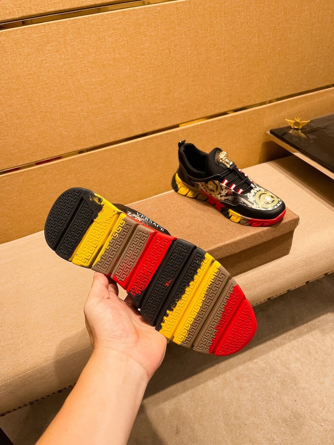 Baroque Leather Sneakers Flame Red - Gallery Image 8 - Detailed View