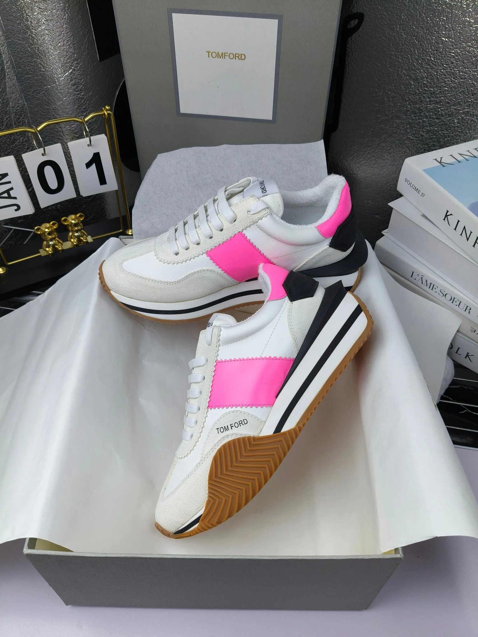 Retro Suede Leather Sneakers Elevated Sole Fuchsia - Gallery Image 5 - Detailed View