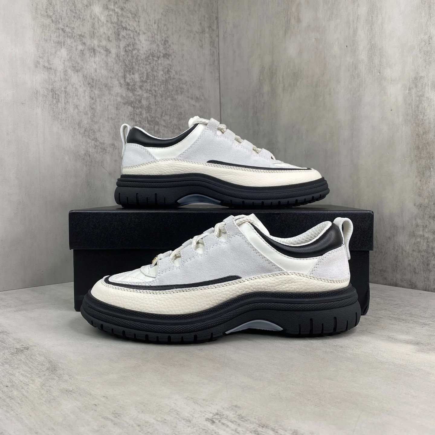 Luxury Low Top Leather Sneakers Panda Black Ivory - Gallery Image 9 - Detailed View