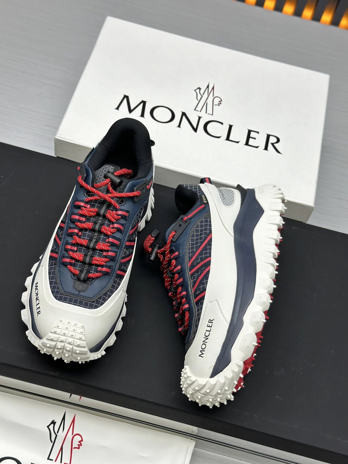 Moncler Trailgrip GTX Black Sneakers Red Stripes - Gallery Image 9 - Detailed View