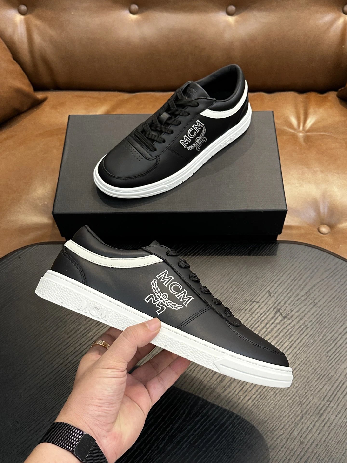 MCM Skystream Cubic Monogram Jacquard Sneaker Black - Gallery Image 5 - Detailed View