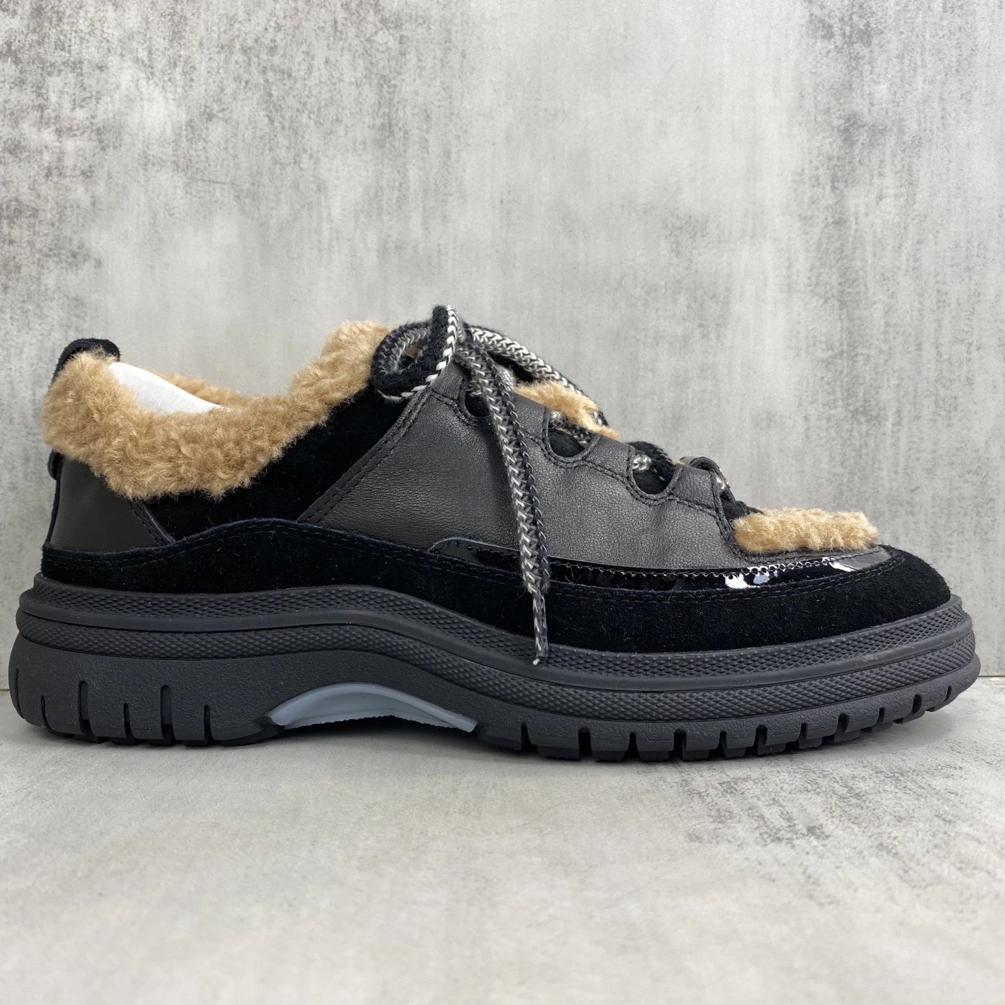 Winter Leather Sneaker with Shearling Trim Black Tan - Gallery Image 6 - Detailed View