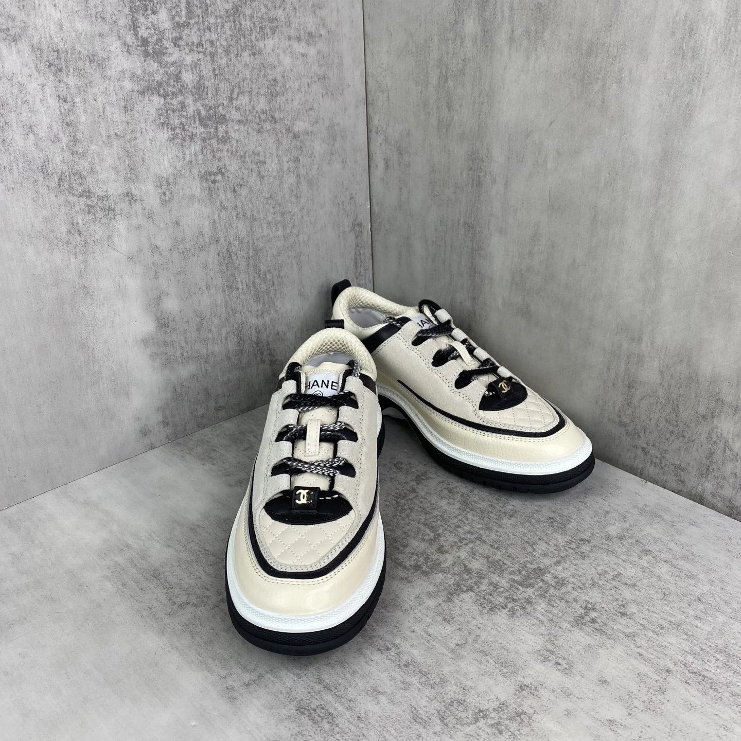 Luxury Leather Low Top Sneakers Panda Colorway - Gallery Image 2 - Detailed View