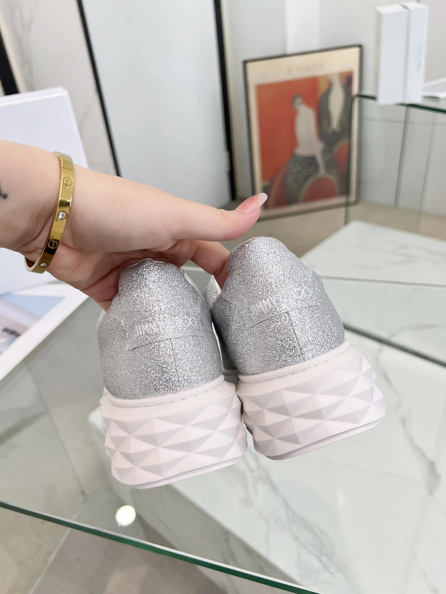 Jimmy Choo Diamond Sneakers Silver - Gallery Image 6 - Detailed View