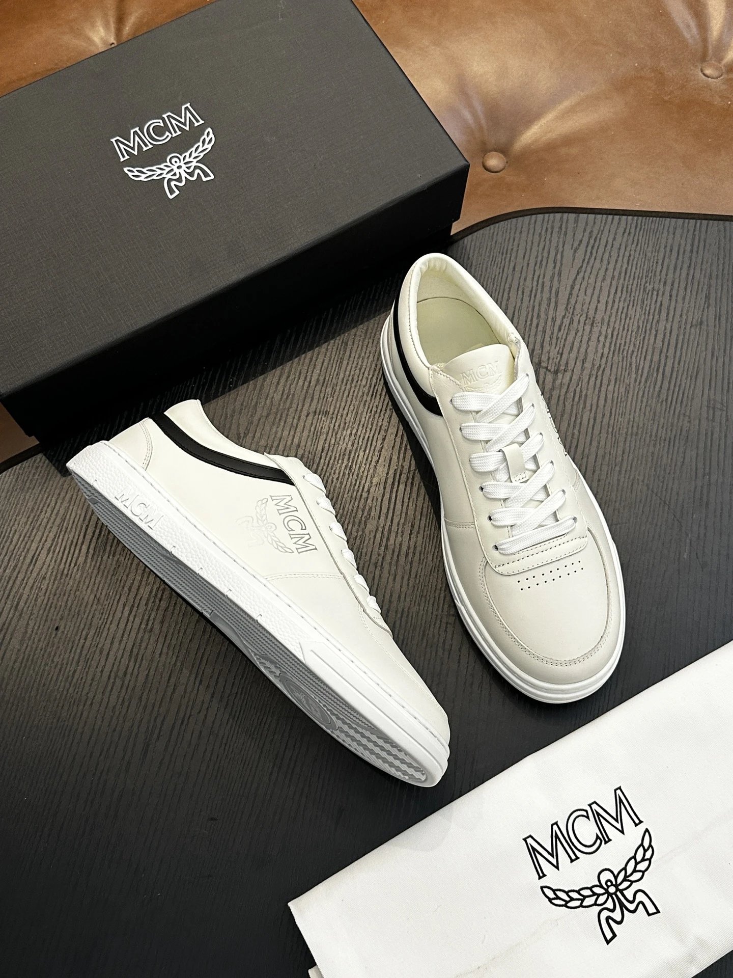 MCM Skystream Cubic Monogram Jacquard Sneaker White - Gallery Image 4 - Detailed View