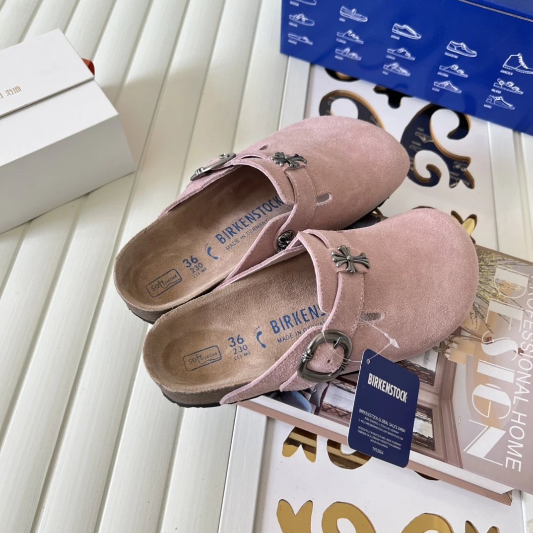 Suede Cross Buckle Closed Toe Clogs Soft Pink - Gallery Image 7 - Detailed View